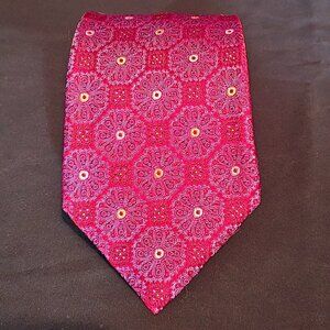 Daniel Figueredo FIG Made in Italy 100% Silk Necktie Red Blue Geo 3 1/2" x 59"